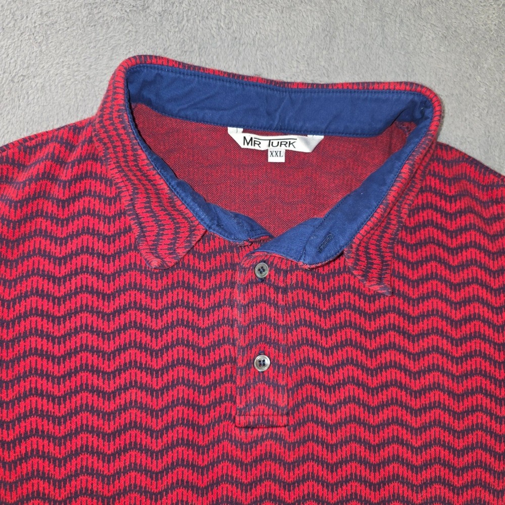 Mr Turk Mens XXL Knit Striped Polo Shirt Red Navy Blue Chevron M183300